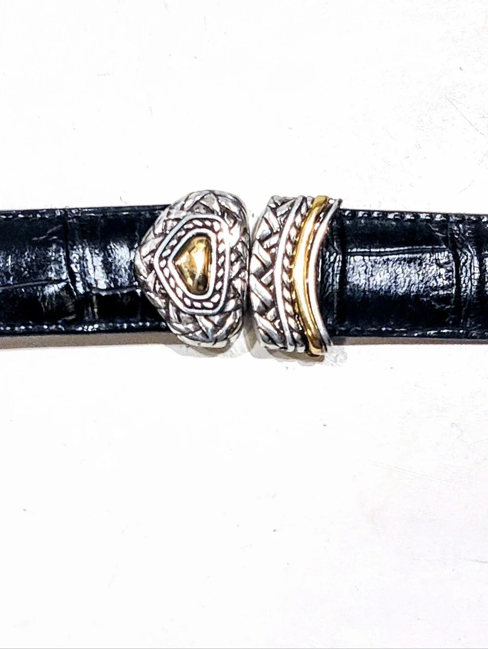 Reversible Leather Belt Black Brown Croc Embossed Two Tone Silver Gold Buckle 30